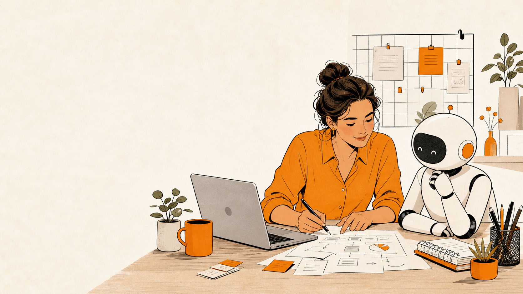 Une professionnelle organise son travail avec un assistant IA